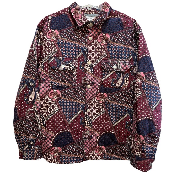 PacSun Other - Pacsun Men’s Quilted Shacket Patchwork Paisley Burgundy Snap Shacket L NWOT Boho